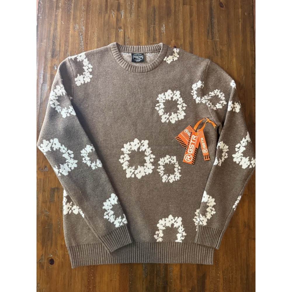 RGSTR Sweater Mens Large Brown White‎ Knit New With Tags Street Casual Cozy